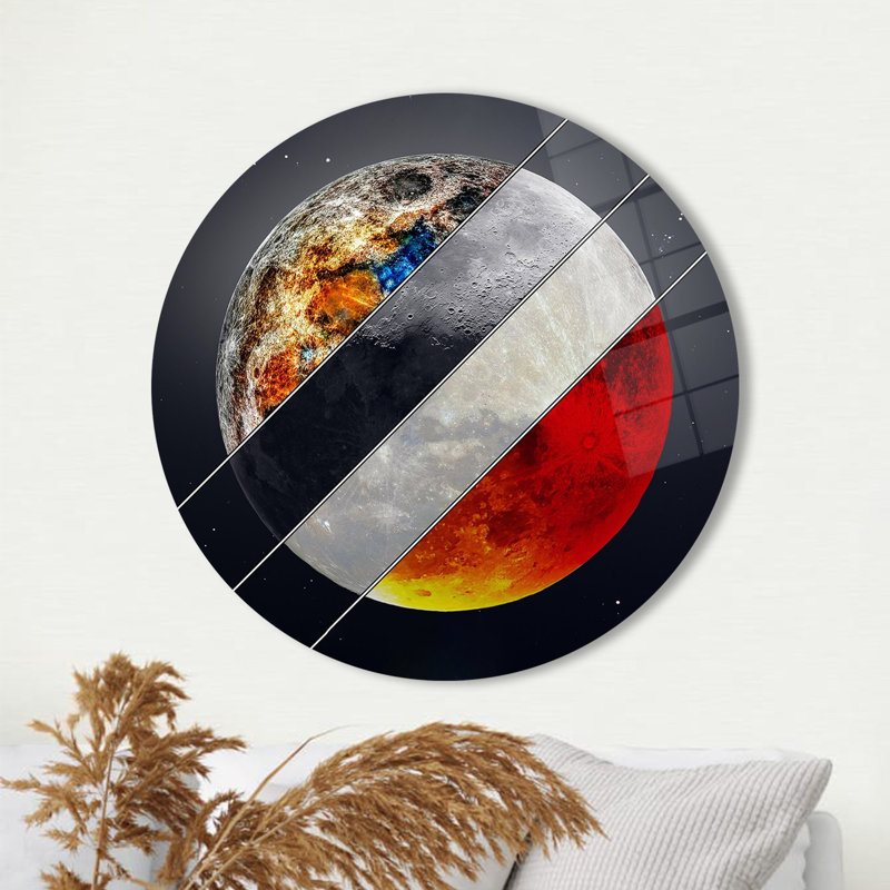 Superbe art mural en verre avec vue de la galaxie mettant en vedette le ciel et la lune cosmiques pour une décoration murale unique_Rond