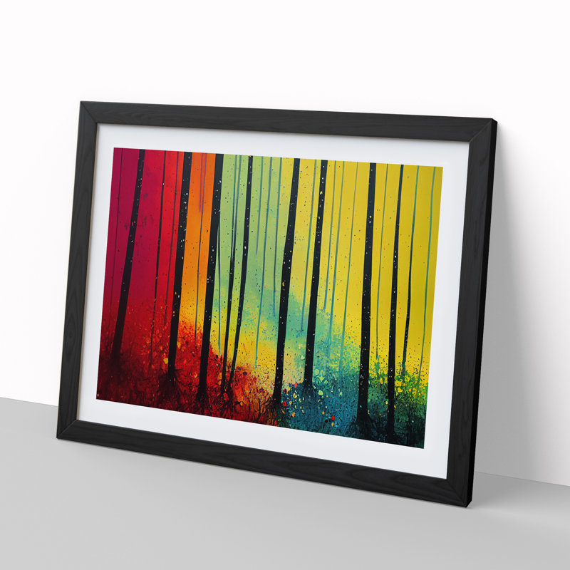 Summer Forest Paint Splatter Vol.3 Abstract - Single Picture Frame Painting, Black, 25cm H x 34cm W x 2cm D