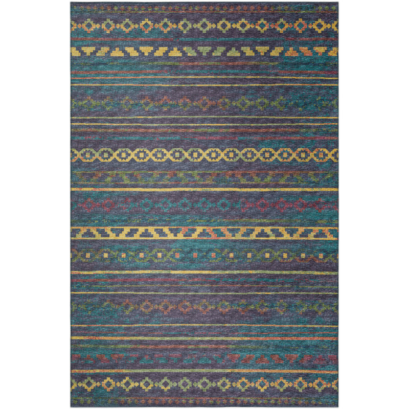 Tapis jaune / bleu / vert tissé à la machine Anbria, Rectangle de 10 pi x 14 pi