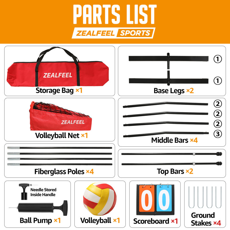 Filet de volleyball Zealfeel, ensemble d'entraînement de 12 pieds réglable en hauteur, pratique autoportante portative pour frapper ou servir des perceuses, pop-up avec sac de transport pour la cour ou l'extérieur