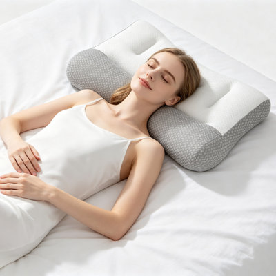 Ensemble de 2 coussins ergonomiques à contour, coussin de soutien zoné à hauteur double face avec rainure pour les oreilles, coussin de lit en filet respirant 3D pour les dormeurs latéraux, dos et ventre