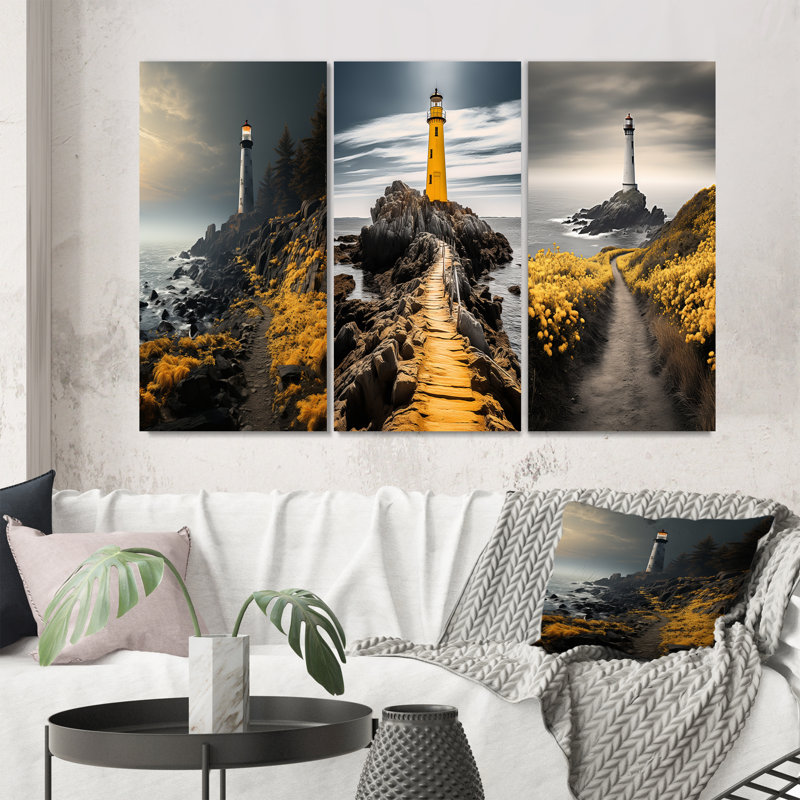 «Coastal Sky Misty Horizon», 3 pièces, H 32 po x l 48 po, Toile tendue