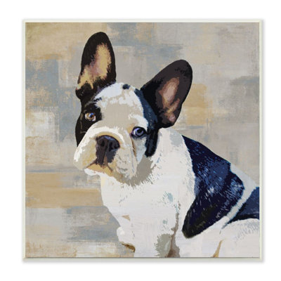 «French Bulldog Dog», gris, beige, neutre, patchwork par Keri Rodgers - impression d'art graphique