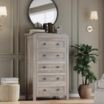 Tall 5-Drawer Dresser, Modern Wooden Storage Chest of Drawers, Dresser TV Stand