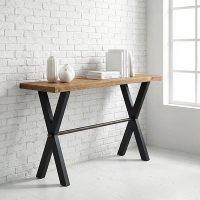 Austin Console Table, Solid Reclaimed Wood with Black Wood Legs, Honey Pine