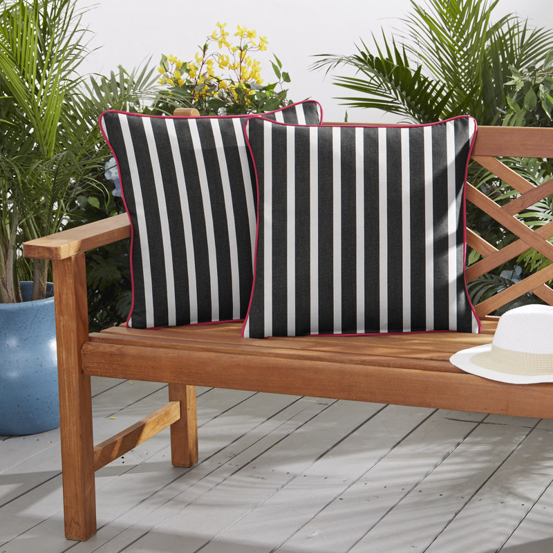Striped Sunbrella® Outdoor Reversible Throw Pillow, Pink/Black, 16" x 16"