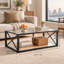 Table basse moderne avec dessus en verre trempé et bois naturel MDF pour salon et chambre