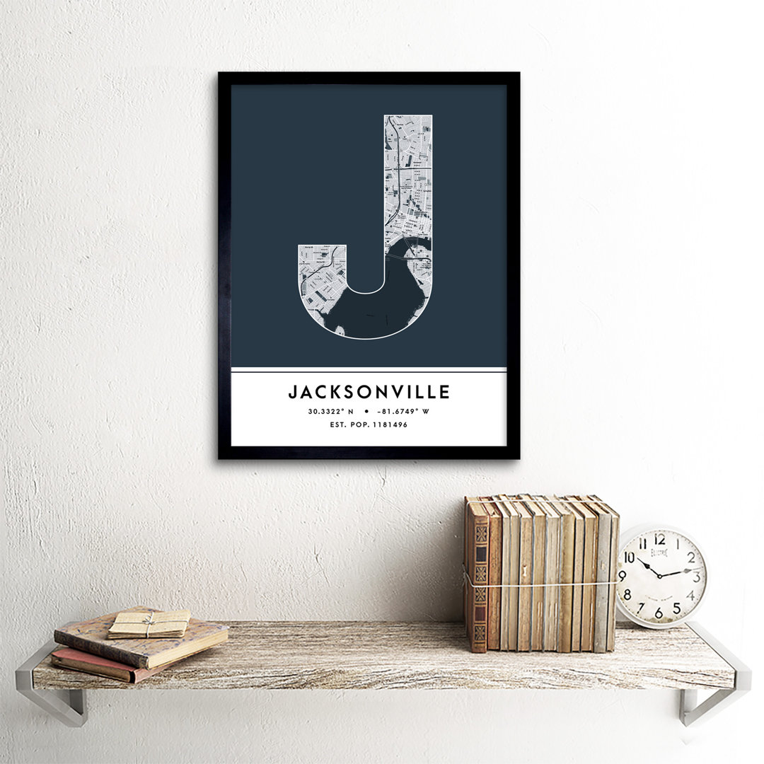 Jacksonville City Map Jacksonville Navy by Wee Blue Coo - Single Picture Frame Typography