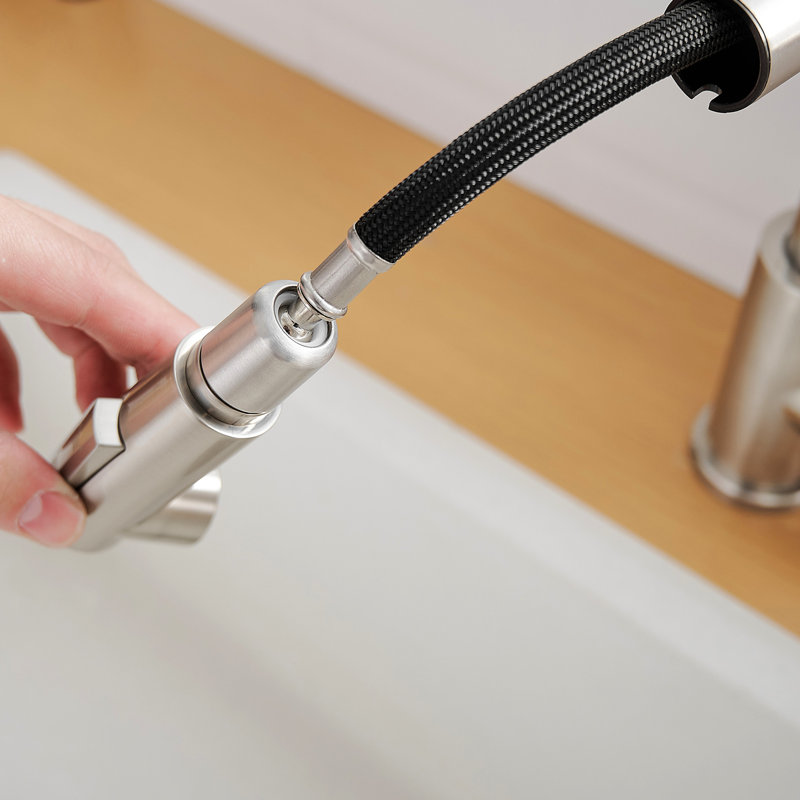 Contemporary Brushed Nickel Kitchen Sink Faucet, Pull Down , Ceramic Filler Out Spray, Filled For Efficient Use