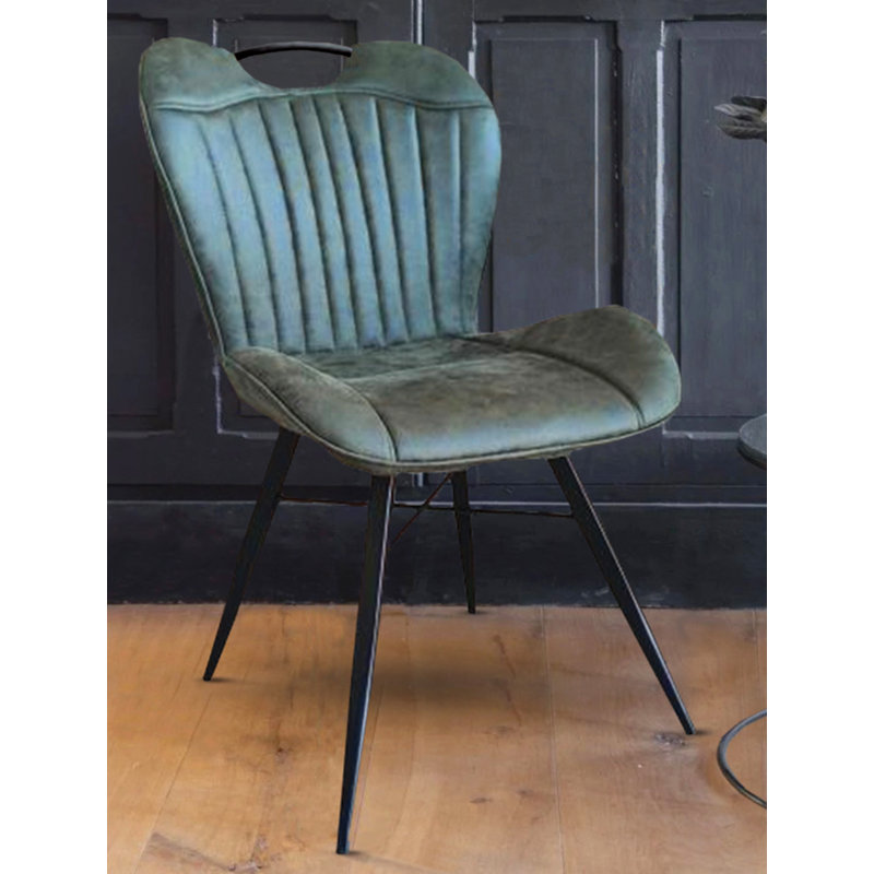 Aayisha Fabric Upholstered Metal Side Chair, Green/Black