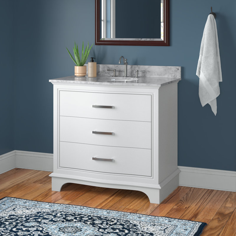 Ensemble de meuble-lavabo simple 36 po Fiona, Blanc / nickel brossé