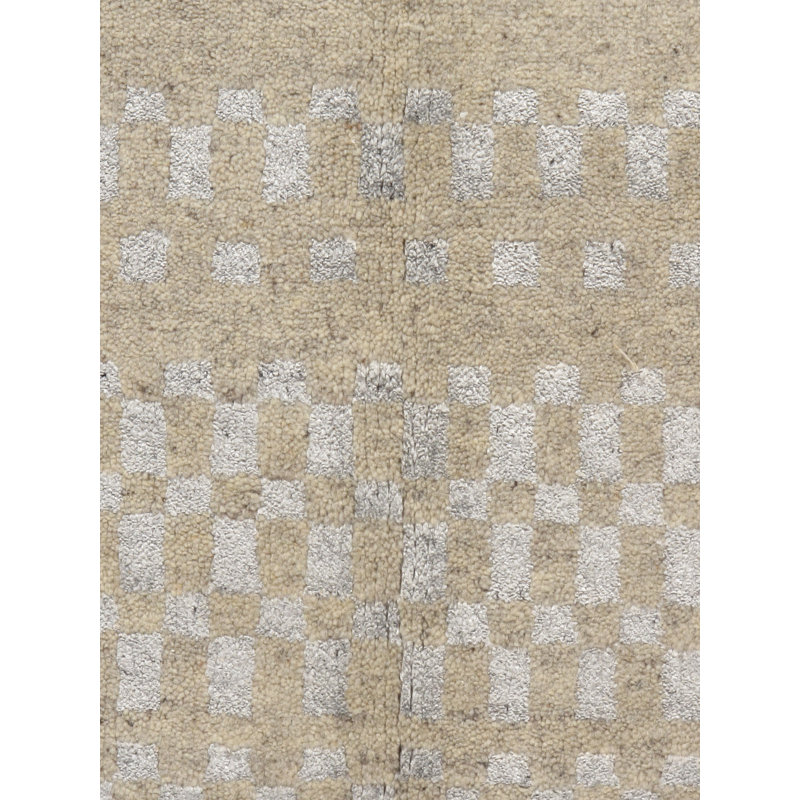 Organic Hand Knotted Checkered Area Rug in Brown