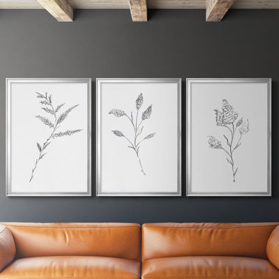 Croquis floral - Toile tendue avec châssis sur mesure - 3 pièces