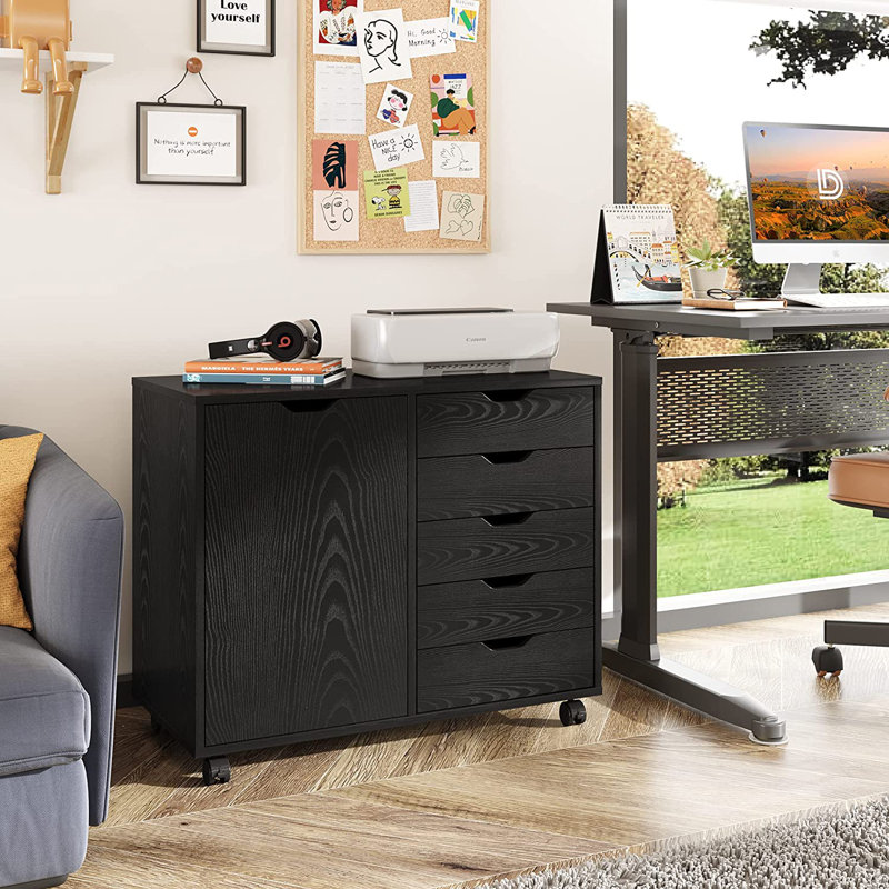 C-black 30.8“ Wide 5 Drawer Mobile File Cabinet, Black