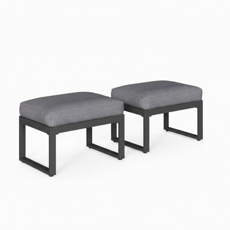 Set Of 2 26" All-Weather Aluminum Patio Ottomans Footrests With Thick Gray Cushions, Gray