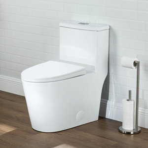 17" Comfort Height Standard White Toilet, Dual-Flush Modern Elongated One-Piece Toilet with Glazed Surface (Seat Included)