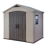 Keter Factor 8x6 ft. Durable Resin Outdoor Storage Shed With Floor and Double Doors for Garden Patio Furniture and Tools, Brown