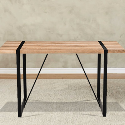 Modern Style 55" Dining Table, Wood Top With Metal Legs, Rustic Industrial Look, Seats 4-6, Stain- Table And Black Mid Century Style, Attractive Design