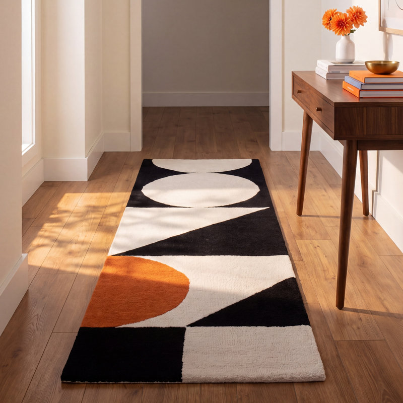 Felipe Handmade Wool Rust / Black Rug, Runner 2'3" x 8'
