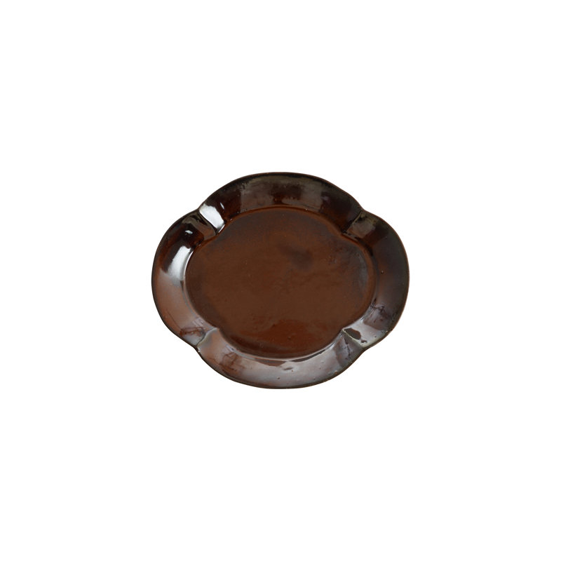 Scalloped Stoneware Plate in Reactive Brown Glaze