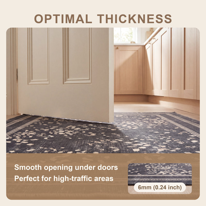 Tapis Bellamy moderne à motif mosaïque mouchetée abstraite gris et noir, lavable à la machine, antidérapant, à poils courts, pour intérieur et extérieur, adapté aux animaux domestiques, idéal pour le salon, la chambre, la salle à manger, l'entrée, le corridor ou le bureau.