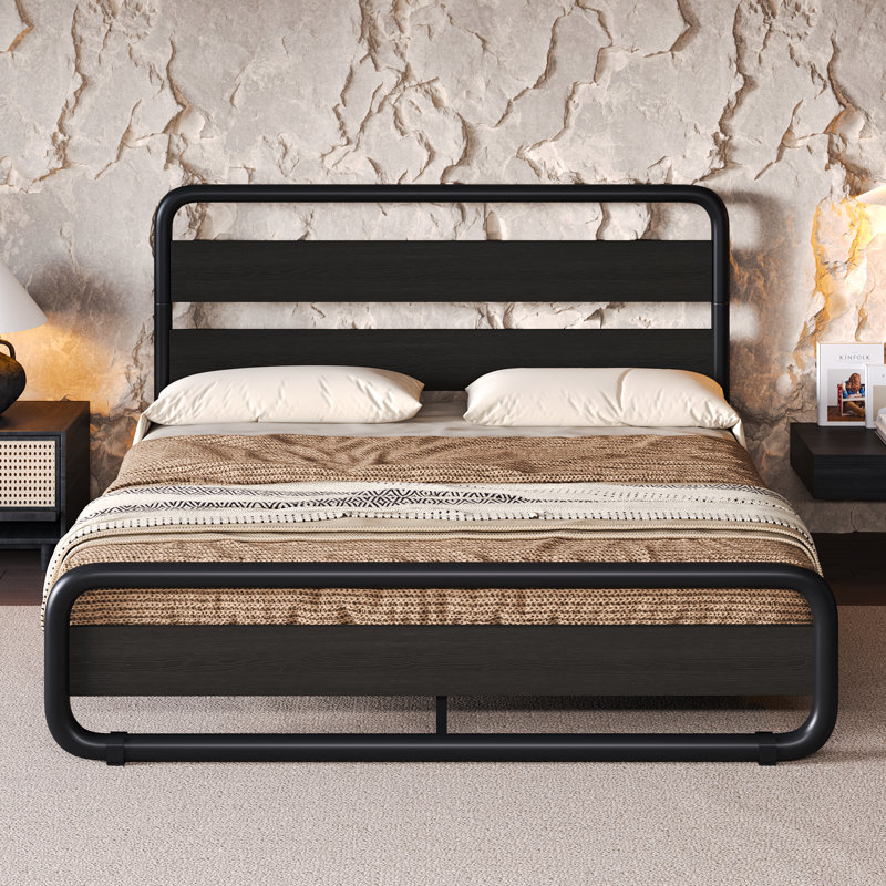 Taishima Metal Platform Bed, Queen, Black