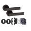  Capri Handles Set on Round Rose in Matt Black Finish with 64mm 3 Lever Mortise Lock, 3" Ball Bearing Hinges and Key Hole
