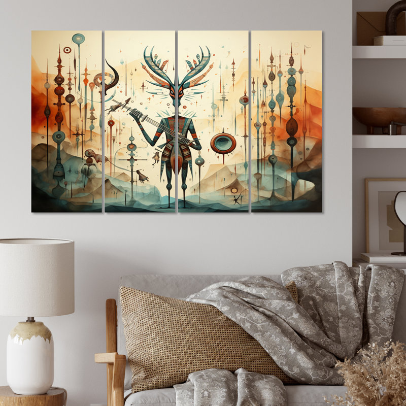 Native Art Kokopellis Melody II - reproduction d'art sur toile amérindienne - 4 panneaux