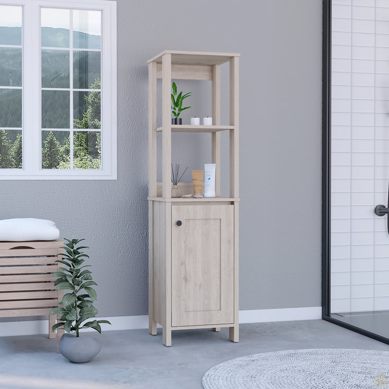 Linen Cabinet, Two Interior  Shelves, Two Open Shelves, Single Door