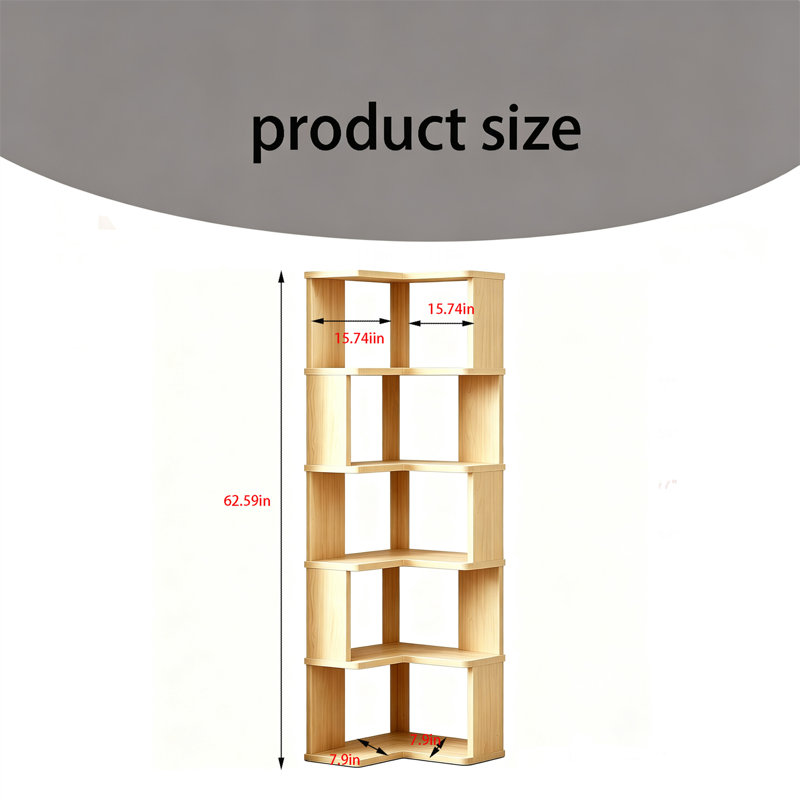 Corner Shelf  L-Shaped 6-Tier Bookshelf with Built-in Book Stoppers