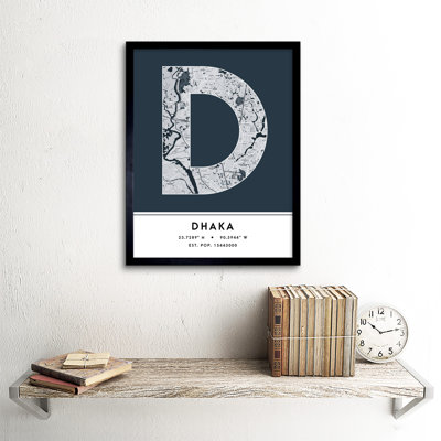 Dhaka City Map Dhaka Navy - Single Picture Frame Typography