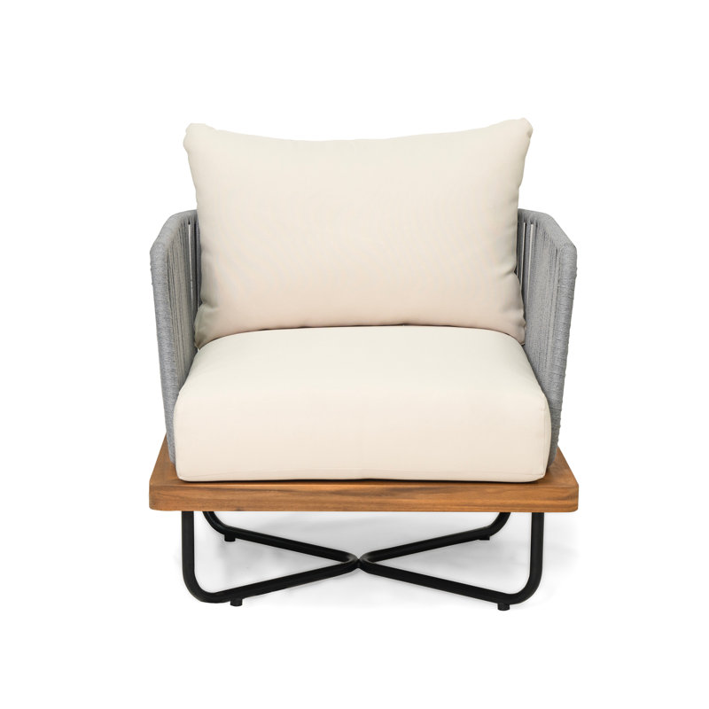 Lucca Outdoor Acacia Wood Chair, Beige, Beige Cushion/Gray Frame