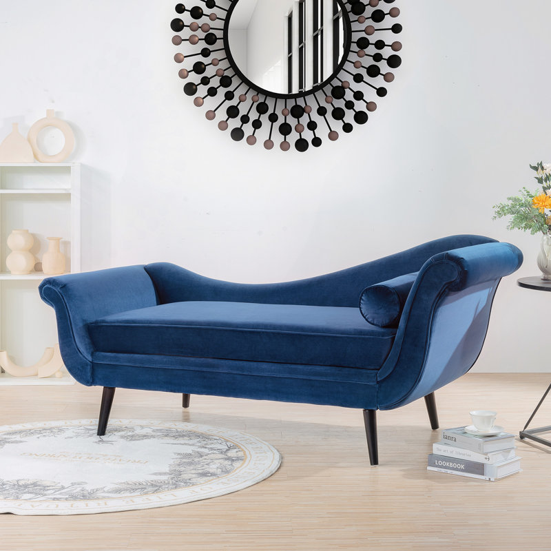 Chaise longue avec accoudoirs à volutes, Bleu