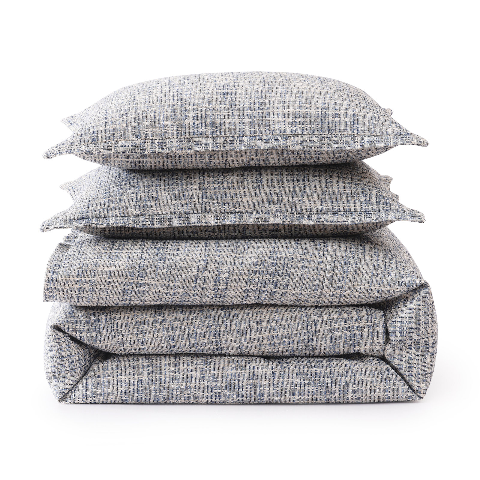 Tweed Cotton Duvet Cover Set, King Duvet Cover + 2 King Shams, Blue