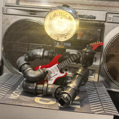 Music Guitar Table Lamp With Edison Bulb - Unique Gift For Guitar Players And Music Lovers - Industrial Pipe Design For Home And Studio Decor