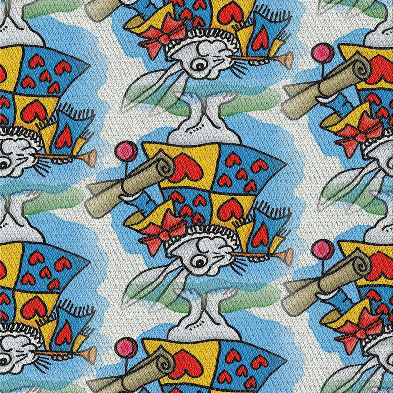 Tapis bleu/rouge à motifs, Carré 8 pi