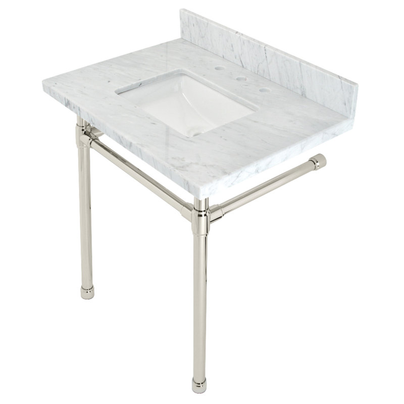 Lavabo de salle de bain console rectangulaire en marbre avec trop-plein Marble, Nickel poli