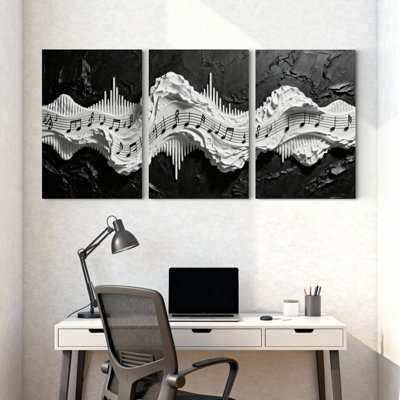 «Abstract Musical Notes Flowing On», ensemble de 3 reproductions d'art sur toile