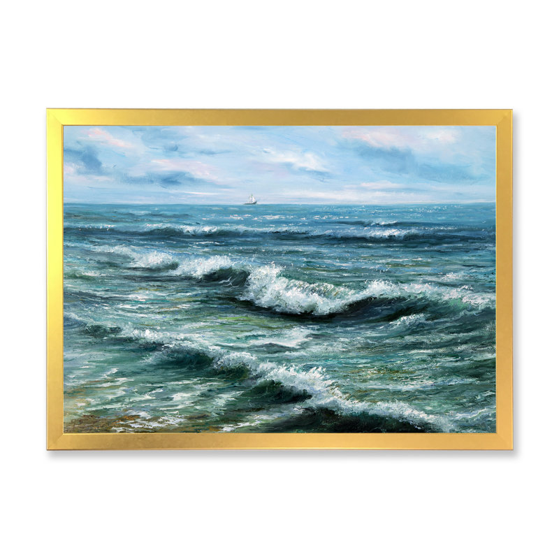 «Pastel Purple Sunset over Incoming Ocean», reproduction d'art sur toile, H 12 po x l 20 po x P 1 po, Cadre photo doré