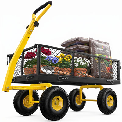 1400 lb Heavy Duty Utility Wagon Cart, 2-in-1 Steel Garden Cart with Removable Mesh Sides to Convert to Flatbed, Tow Hitch & All-Terrain Tires for Farm Yard