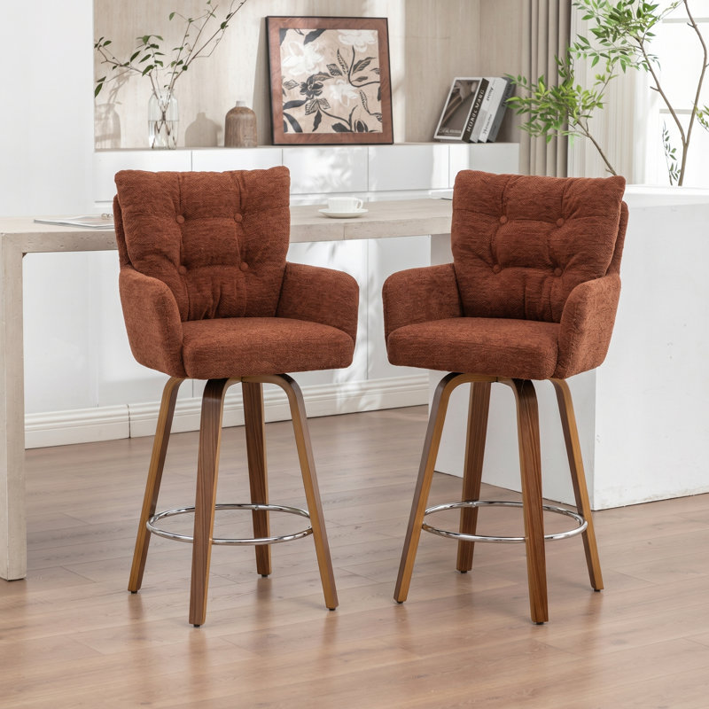 Swivel Upholstered Counter Stool with Solid Wood Frame, Orange