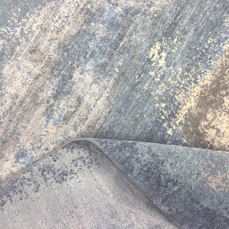 Handmade Silk and Wool Abstract Area Rug, Rectangle 9' x 12'