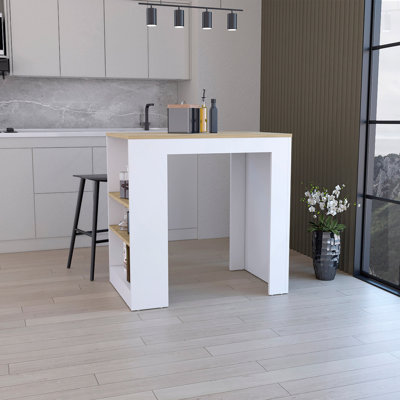 Îlot de cuisine, table de bar de cuisine H 36 po, avec 3 tablettes latérales