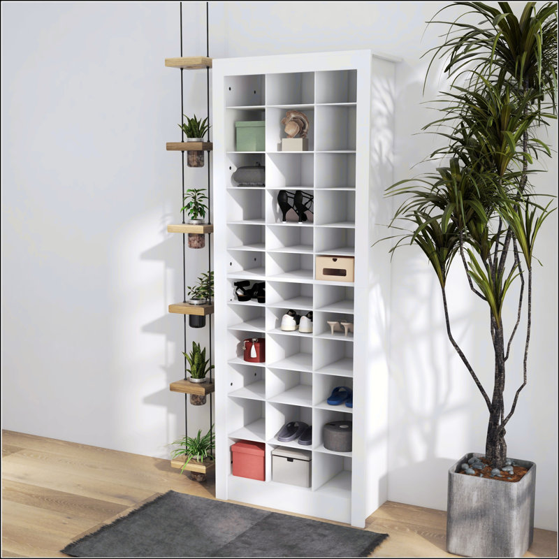Étagère à chaussures haute et étroite avec cubes ouverts pour 36 paires, organisateur blanc, peu encombrant et élégant