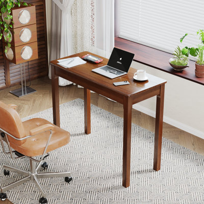 Solid Wood Desk With Drawers - Vintage Narrow Desks, Mid Century Modern Desks, Rubber Wood Study Table, Small Writing Desk For Bedroom|small Spaces