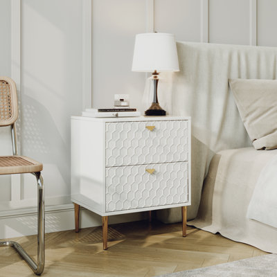 24.4" Tall 2-Drawer High Gloss Nightstand
