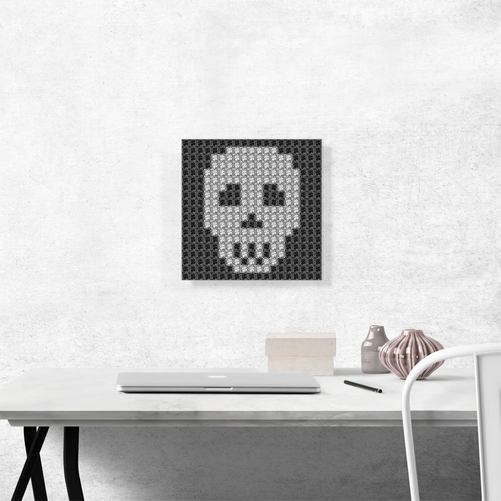 ARTCANVAS Human Skull Bones Black White Jewel Pixel Framed On