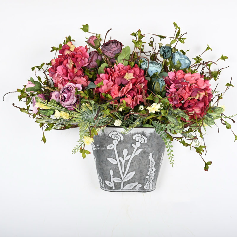 Arrangement floral d'hortensia artificiel, fausse brindille de ferme pour centre de table de salle à manger, décoration intérieure