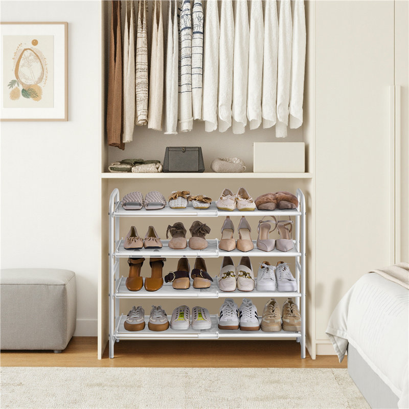 Expandable Shoe Rack for Entryway Hallway, White, 20 Pairs-4Tier
