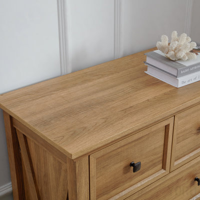 Commode 6 tiroirs, commode haute pour chambre à coucher / salon - chêne